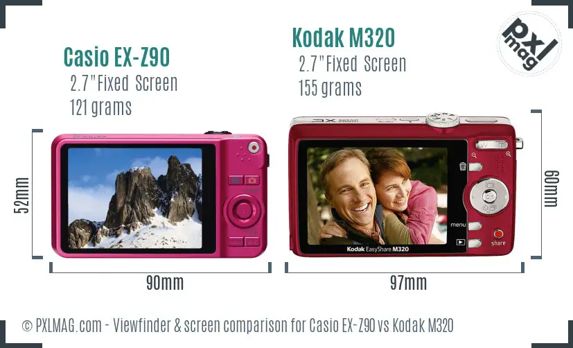 Casio EX-Z90 vs Kodak M320 Screen and Viewfinder comparison