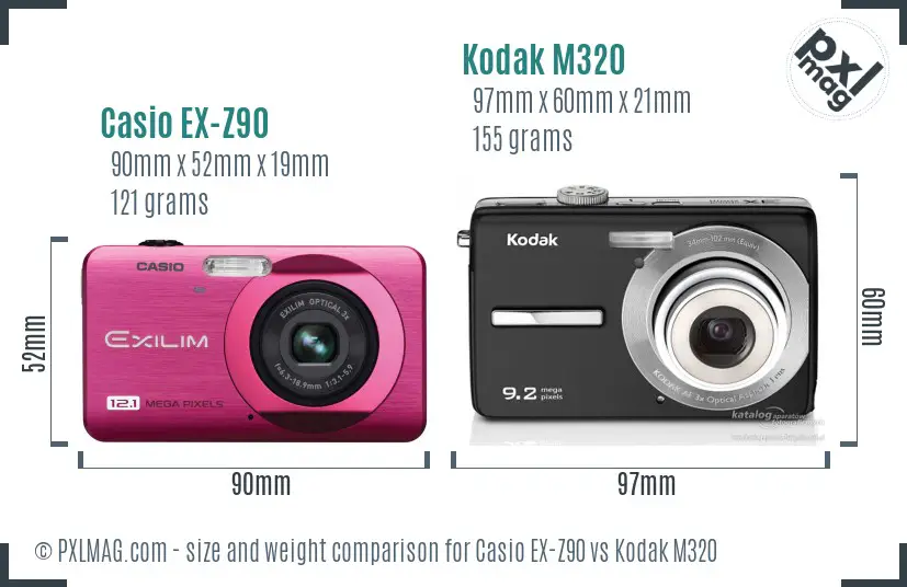 Casio EX-Z90 vs Kodak M320 size comparison