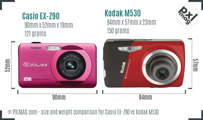 Casio EX-Z90 vs Kodak M530 size comparison Casio EX-Z90 vs Kodak M530 size comparison