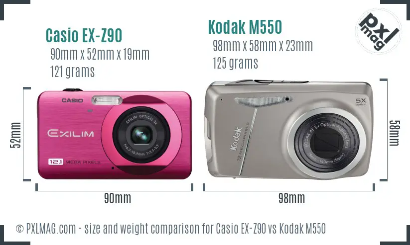 Casio EX-Z90 vs Kodak M550 size comparison Casio EX-Z90 vs Kodak M550 size comparison