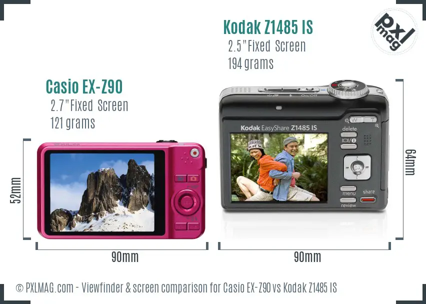 Casio EX-Z90 vs Kodak Z1485 IS Screen and Viewfinder comparison Casio EX-Z90 vs Kodak Z1485 IS Screen and Viewfinder comparison