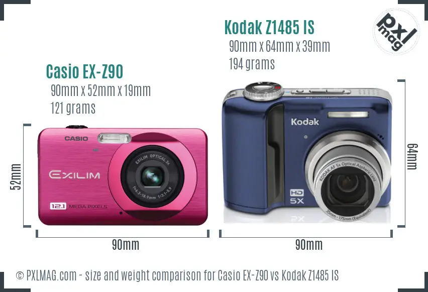 Casio EX-Z90 vs Kodak Z1485 IS size comparison Casio EX-Z90 vs Kodak Z1485 IS size comparison