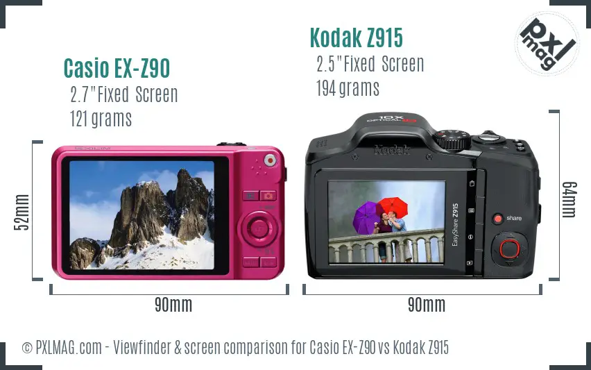 Casio EX-Z90 vs Kodak Z915 Screen and Viewfinder comparison