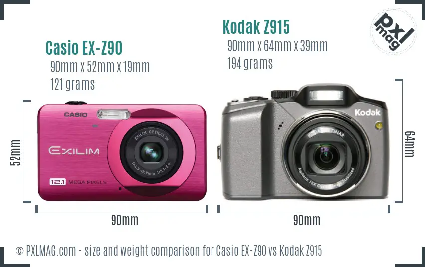 Casio EX-Z90 vs Kodak Z915 size comparison
