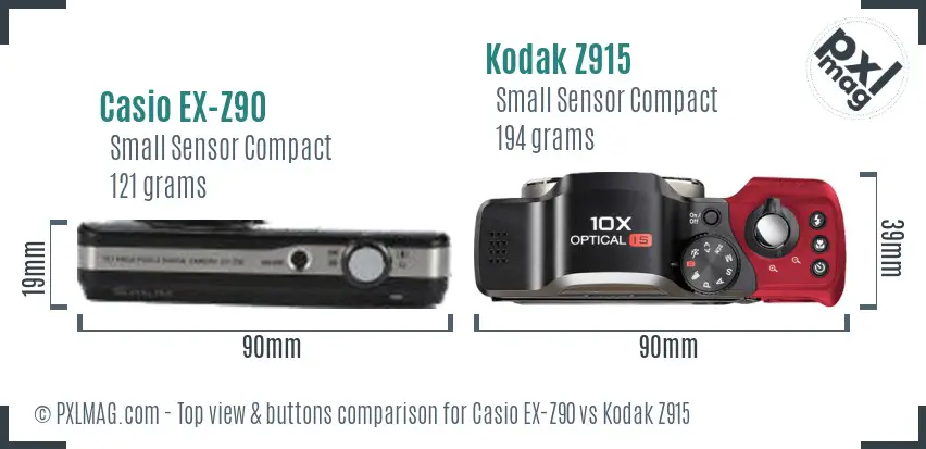 Casio EX-Z90 vs Kodak Z915 top view buttons comparison