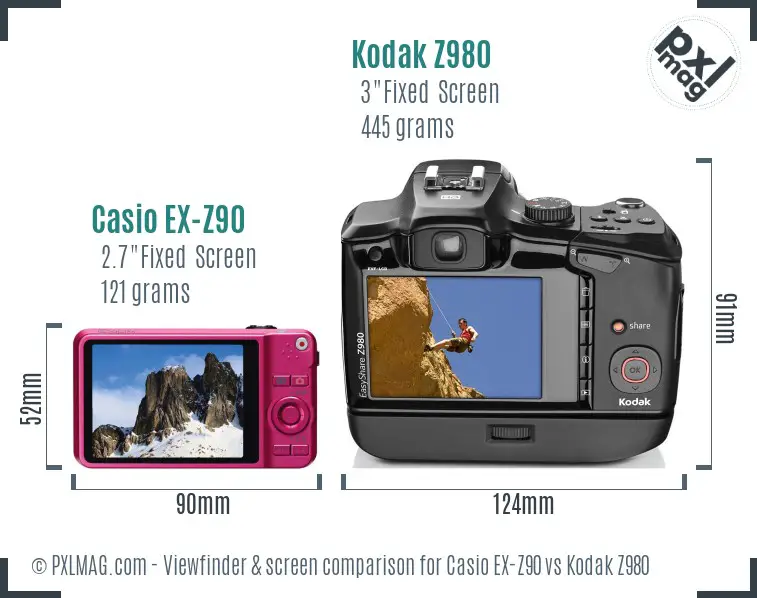 Casio EX-Z90 vs Kodak Z980 Screen and Viewfinder comparison