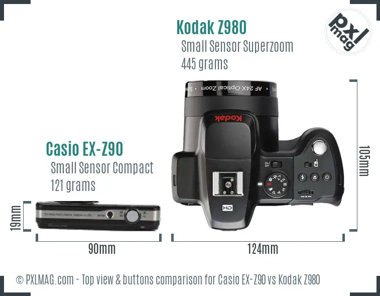 Casio EX-Z90 vs Kodak Z980 top view buttons comparison