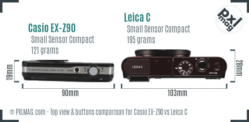 Casio EX-Z90 vs Leica C top view buttons comparison