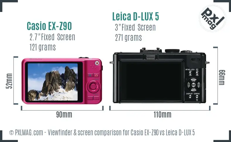 Casio EX-Z90 vs Leica D-LUX 5 Screen and Viewfinder comparison
