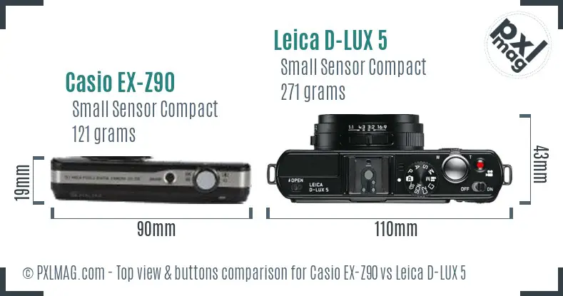 Casio EX-Z90 vs Leica D-LUX 5 top view buttons comparison