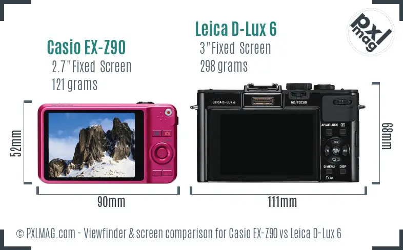 Casio EX-Z90 vs Leica D-Lux 6 Screen and Viewfinder comparison