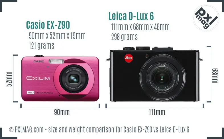 Casio EX-Z90 vs Leica D-Lux 6 size comparison