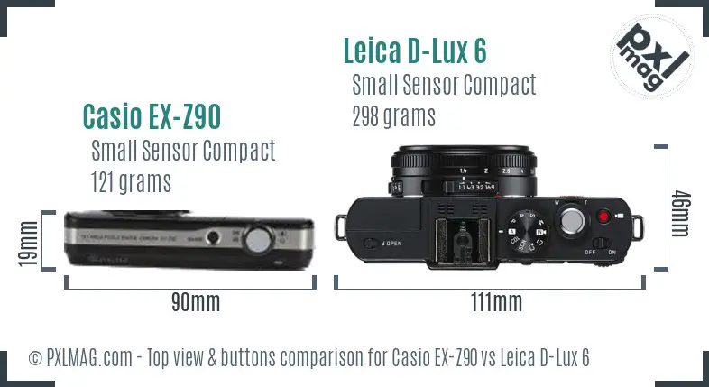 Casio EX-Z90 vs Leica D-Lux 6 top view buttons comparison