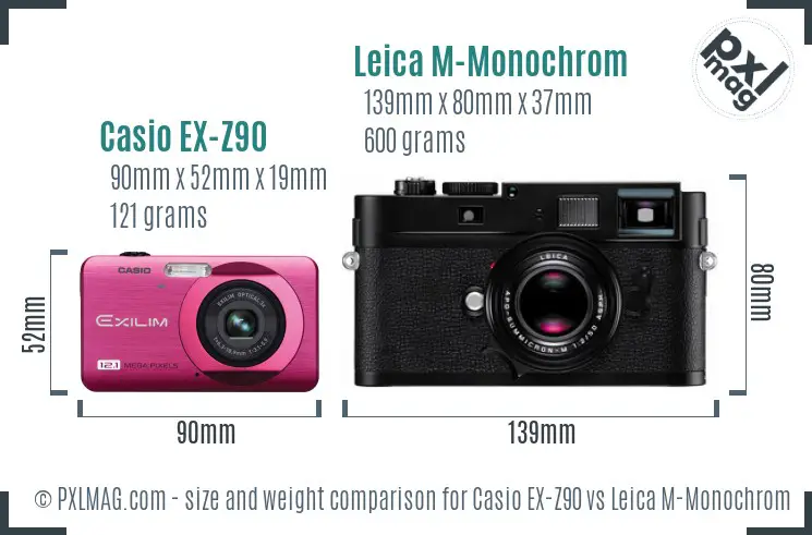 Casio EX-Z90 vs Leica M-Monochrom size comparison