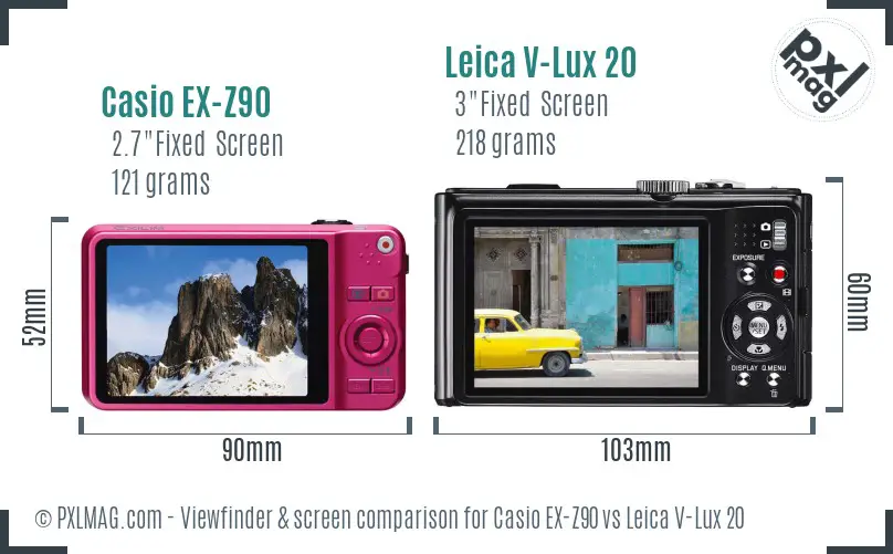 Casio EX-Z90 vs Leica V-Lux 20 Screen and Viewfinder comparison