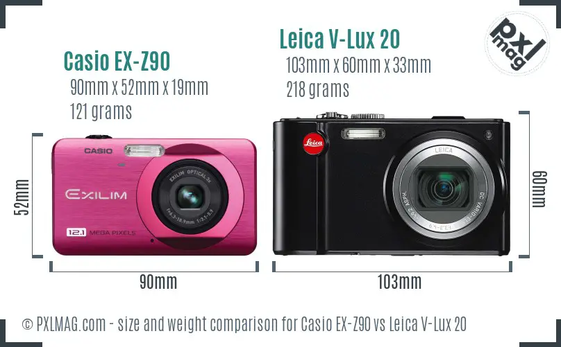 Casio EX-Z90 vs Leica V-Lux 20 size comparison