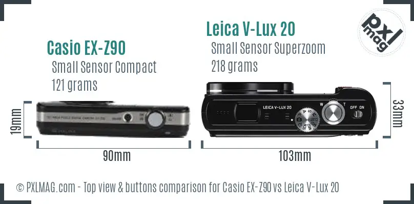 Casio EX-Z90 vs Leica V-Lux 20 top view buttons comparison
