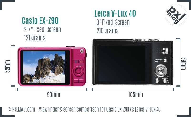 Casio EX-Z90 vs Leica V-Lux 40 Screen and Viewfinder comparison