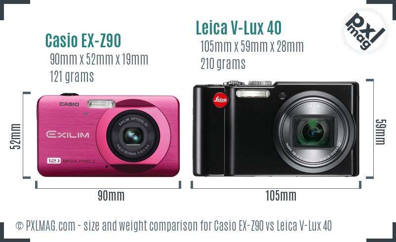 Casio EX-Z90 vs Leica V-Lux 40 size comparison