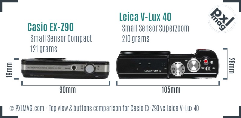 Casio EX-Z90 vs Leica V-Lux 40 top view buttons comparison