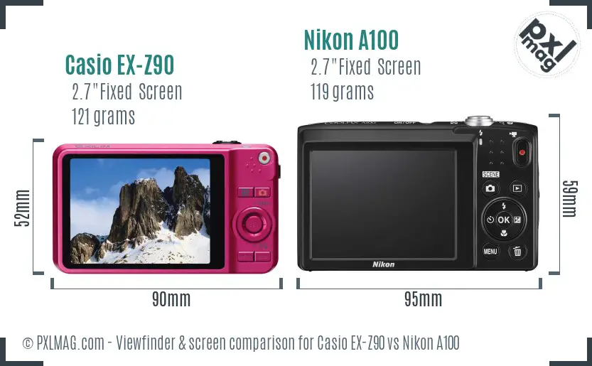 Casio EX-Z90 vs Nikon A100 Screen and Viewfinder comparison