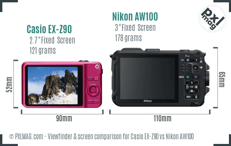 Casio EX-Z90 vs Nikon AW100 Screen and Viewfinder comparison