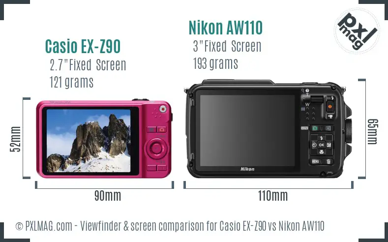 Casio EX-Z90 vs Nikon AW110 Screen and Viewfinder comparison