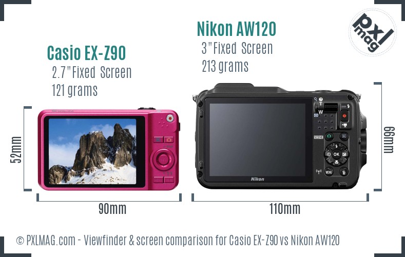 Casio EX-Z90 vs Nikon AW120 Screen and Viewfinder comparison