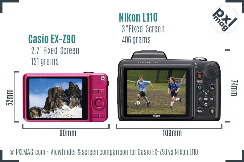 Casio EX-Z90 vs Nikon L110 Screen and Viewfinder comparison