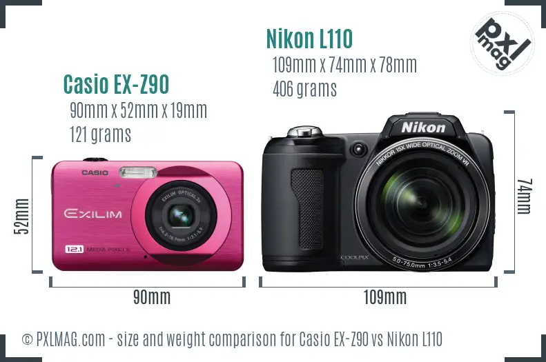 Casio EX-Z90 vs Nikon L110 size comparison