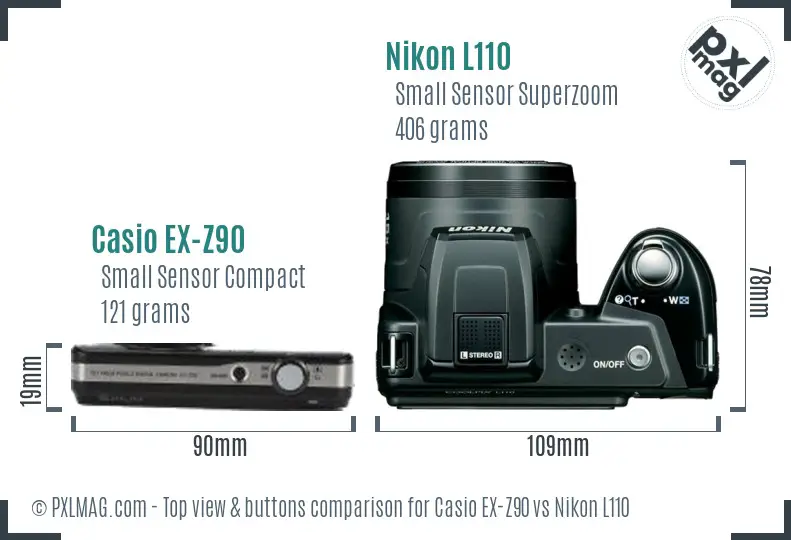 Casio EX-Z90 vs Nikon L110 top view buttons comparison