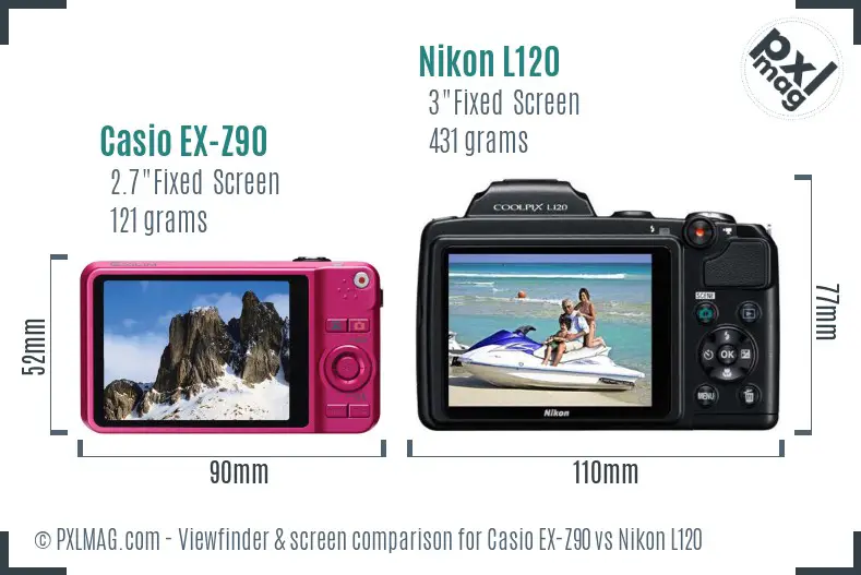 Casio EX-Z90 vs Nikon L120 Screen and Viewfinder comparison