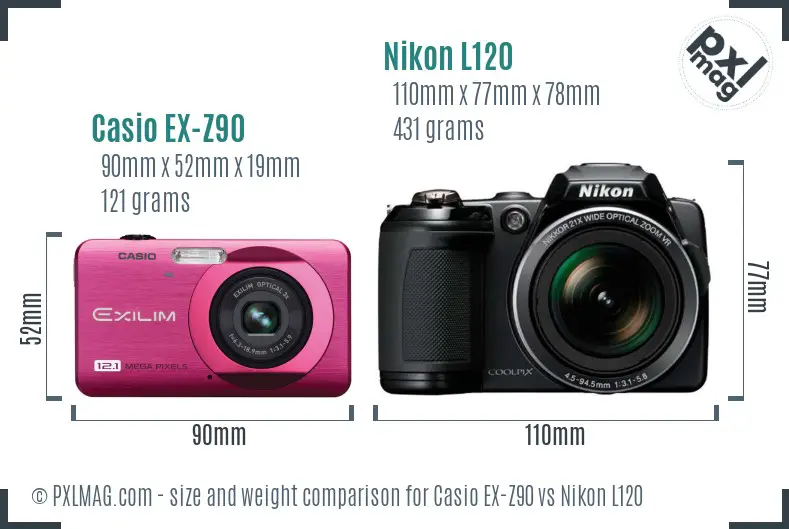 Casio EX-Z90 vs Nikon L120 size comparison