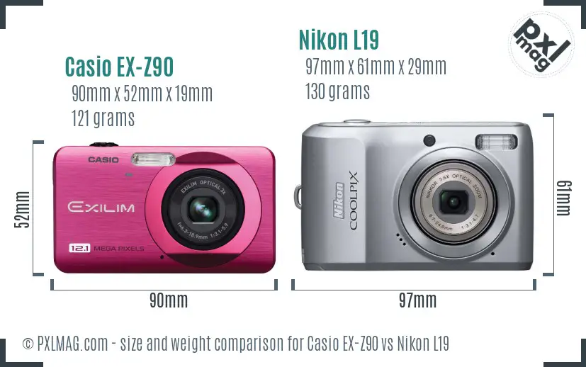 Casio EX-Z90 vs Nikon L19 size comparison