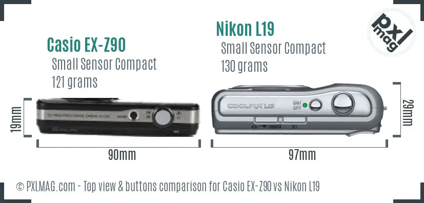 Casio EX-Z90 vs Nikon L19 top view buttons comparison