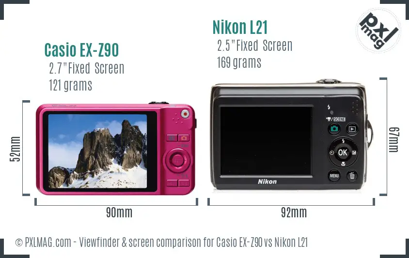 Casio EX-Z90 vs Nikon L21 Screen and Viewfinder comparison