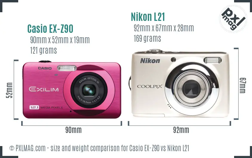 Casio EX-Z90 vs Nikon L21 size comparison