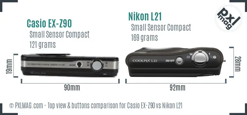 Casio EX-Z90 vs Nikon L21 top view buttons comparison
