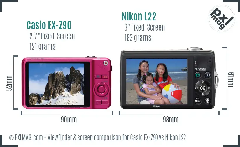 Casio EX-Z90 vs Nikon L22 Screen and Viewfinder comparison Casio EX-Z90 vs Nikon L22 Screen and Viewfinder comparison