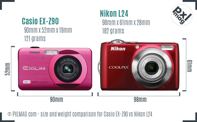 Casio EX-Z90 vs Nikon L24 size comparison Casio EX-Z90 vs Nikon L24 size comparison
