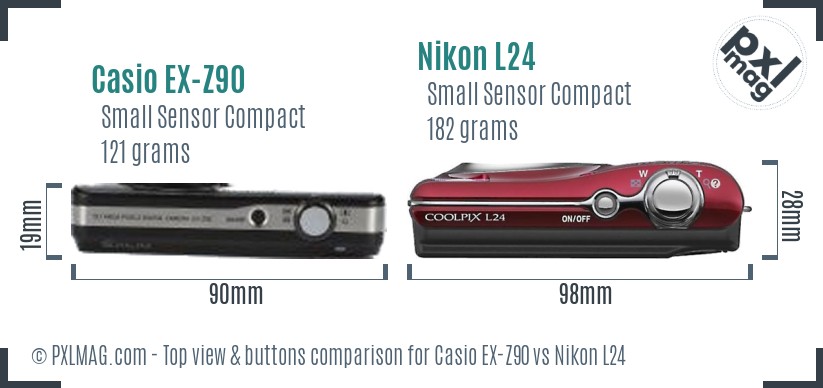 Casio EX-Z90 vs Nikon L24 top view buttons comparison