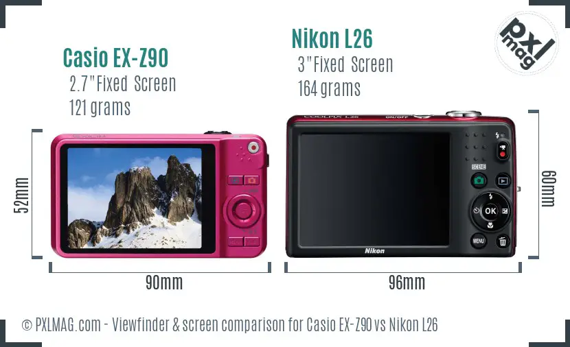 Casio EX-Z90 vs Nikon L26 Screen and Viewfinder comparison