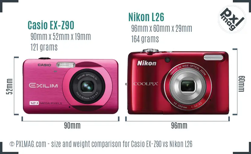 Casio EX-Z90 vs Nikon L26 size comparison