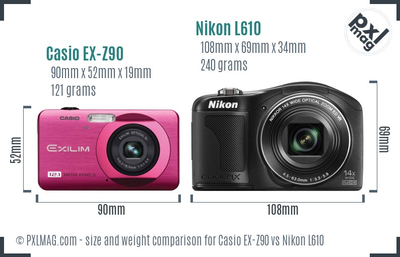 Casio EX-Z90 vs Nikon L610 size comparison Casio EX-Z90 vs Nikon L610 size comparison