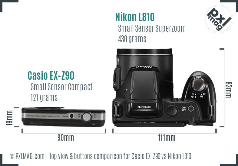 Casio EX-Z90 vs Nikon L810 top view buttons comparison