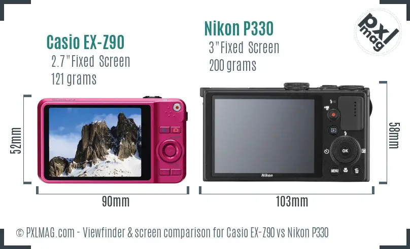 Casio EX-Z90 vs Nikon P330 Screen and Viewfinder comparison