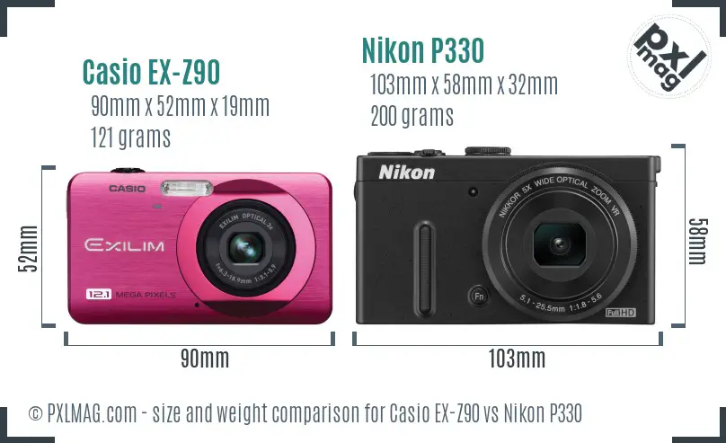 Casio EX-Z90 vs Nikon P330 size comparison