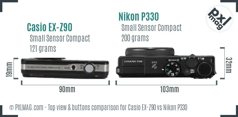 Casio EX-Z90 vs Nikon P330 top view buttons comparison