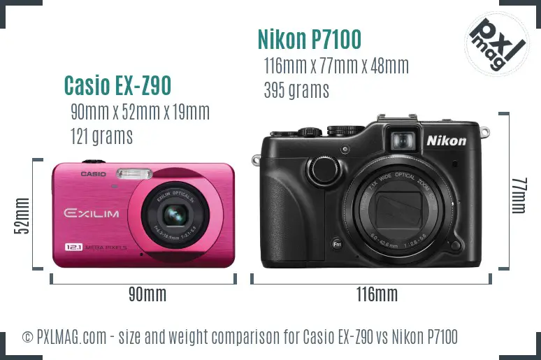 Casio EX-Z90 vs Nikon P7100 size comparison Casio EX-Z90 vs Nikon P7100 size comparison