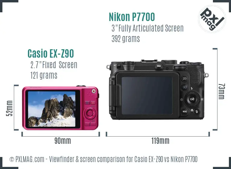 Casio EX-Z90 vs Nikon P7700 Screen and Viewfinder comparison